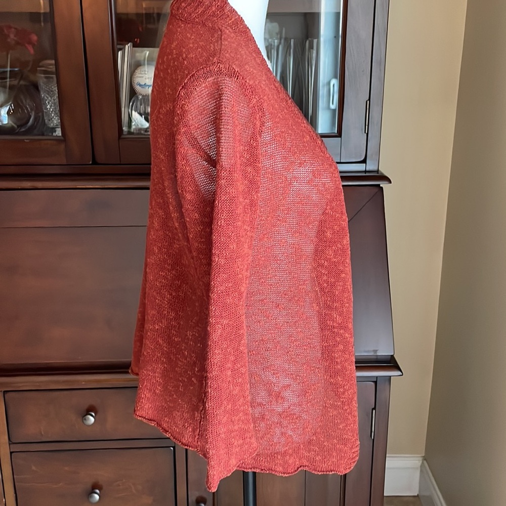Eileen Fisher Burnt Rust Open Front Cardigan Xs - image 4